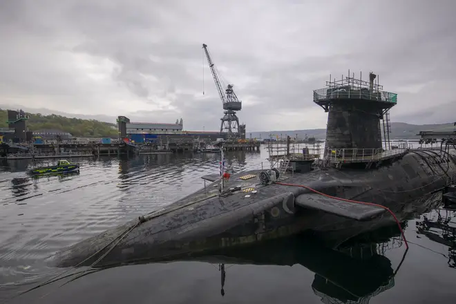 HMS Vigilant at HM Naval Base Clyde, Faslane, the Vanguard-class submarine carries the UK's Trident nuclear deterrent.