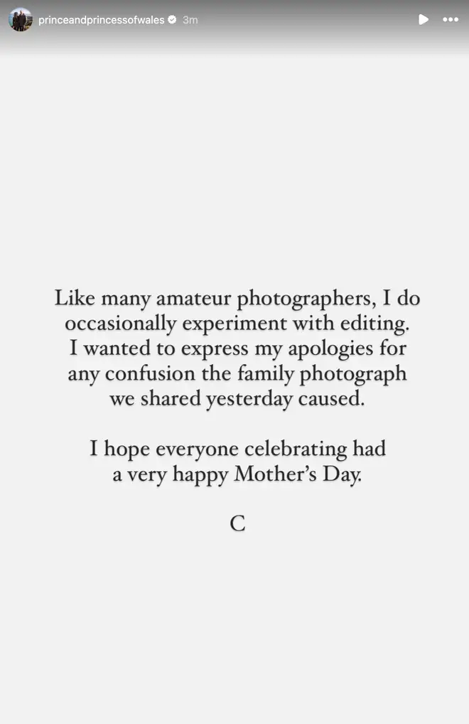 Kate posted an image today apologising for editing the Mother's Day photo