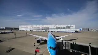 A Dreamliner plane for delivery parking at the tarmac outside the final assembly building in Boeing South Carolina