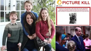 Kate edited controversial Mother's Day picture (l) to make it 'as good as possible' William and Camilla at the Commonwealth Service