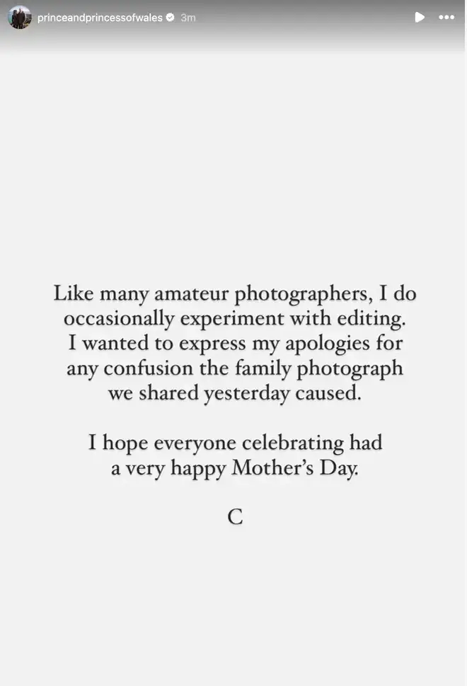 Kate's apology for the Mother's Day picture