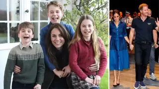 Kate's Mother's Day family photo (l) sparked controversy. Harry and Meghan (r)