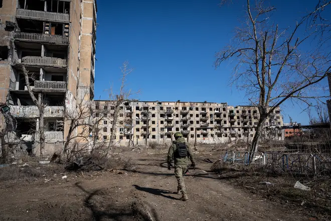 Destruction in Vuhledar, Ukraine