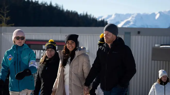 The Duchess and Duke of Sussex Meghan Markle and Prince Harry attend the Invictus Games training camp in Whistler, Canada, on Wednesday, February 14, 2024