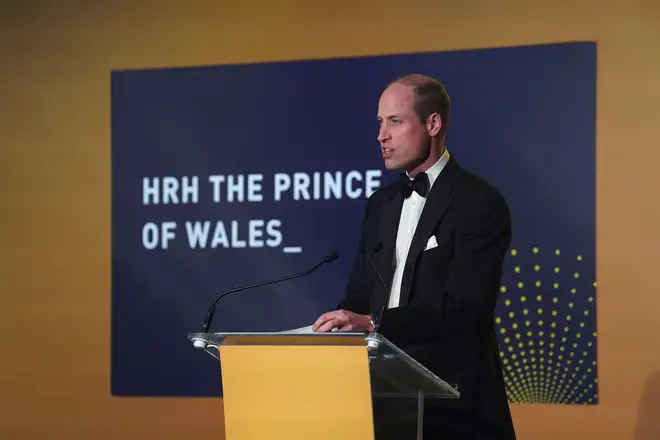 Britain's Prince William delivers a speech as he attends the Diana Legacy Awards.