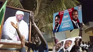 Supporters celebrate the release of Senegal’s top opposition leade