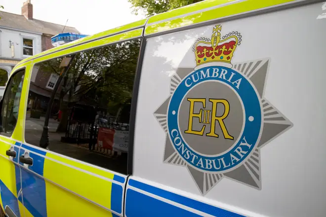 cumbria constabulary police van with crest in Carlisle Cumbria England UK