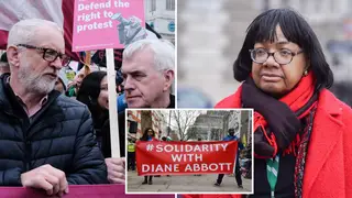 Jeremy Corbyn and John McDonnell have led an anti-hate protest to the Home Office - as demonstrators march in support of Diane Abbott after she was targeted for abuse by a Tory donor.