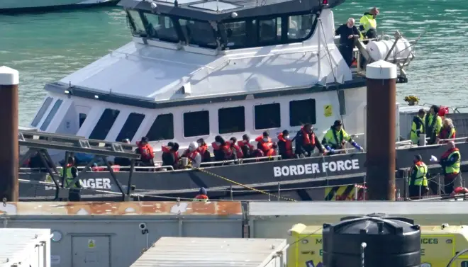 A group of people thought to be migrants are brought in to Dover, Kent, by a Border Force vessel following a small boat incident in the Channel. Picture date: Monday March 4, 2024.