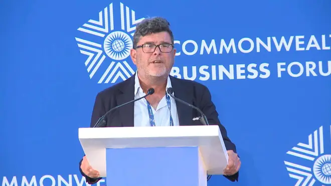 Frank Hester OBE speaking at a Commonwealth Business Forum event in Kigali, Rwanda