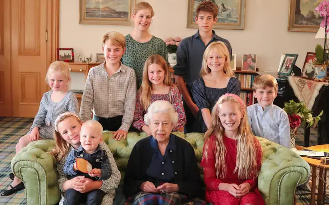 The Queen alongside her grandchildren and great-grandchildren