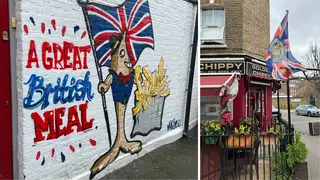 The mural on the wall of the Golden Chippy