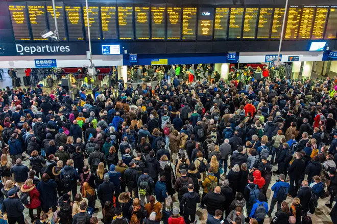 Huge crowds at Waterloo Station during a train strike