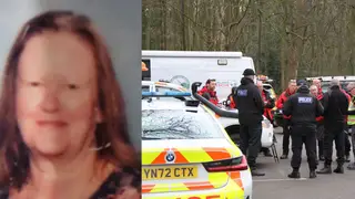 Authorities, including police, Mountain Rescue and Lowland Rescue, are searching Sandall Beat Wood for missing Doncaster woman, Pam Johnson (left)