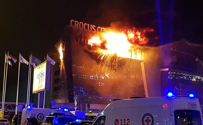 Explosives used by the attackers set the building alight.