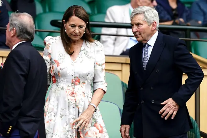 Michael Middleton (right) and Carole Middleton in the royal box on day nine of the 2022 Wimbledon Championships, July 5, 2022