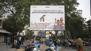A banner in Dakar encourages people to vote in the presidential election
