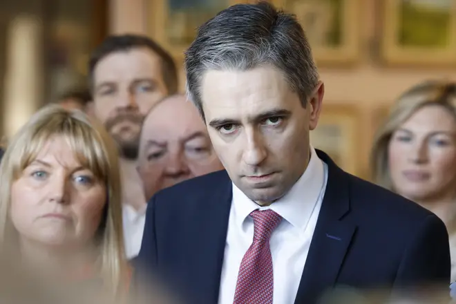 Simon Harris speaking to the media during a press conference at the City North Hotel, Co Meath, Friday