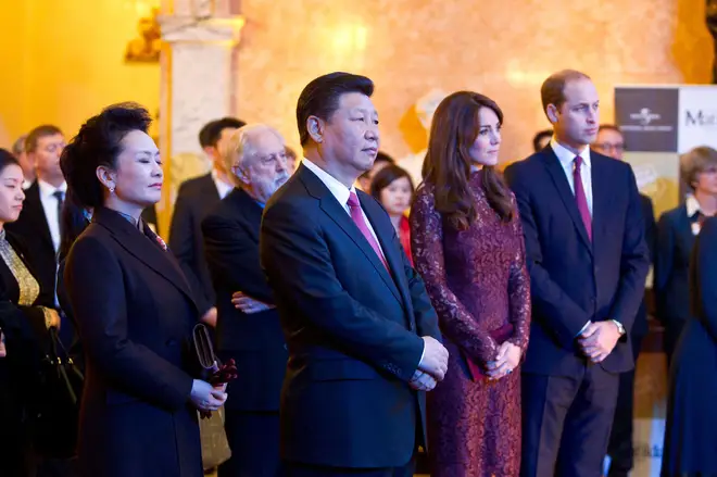 China's President Xi Jinping, foreground, with his wife Peng Liyuan, left, Kate, the Duchess of Cambridge, centre right and Britain's Prince William at an event in 2015