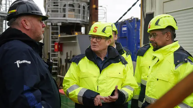 Labour leader Sir Keir Starmer and new Welsh First Minister Vaughan Gething during a visit to the Port of Holyhead in North Wales
