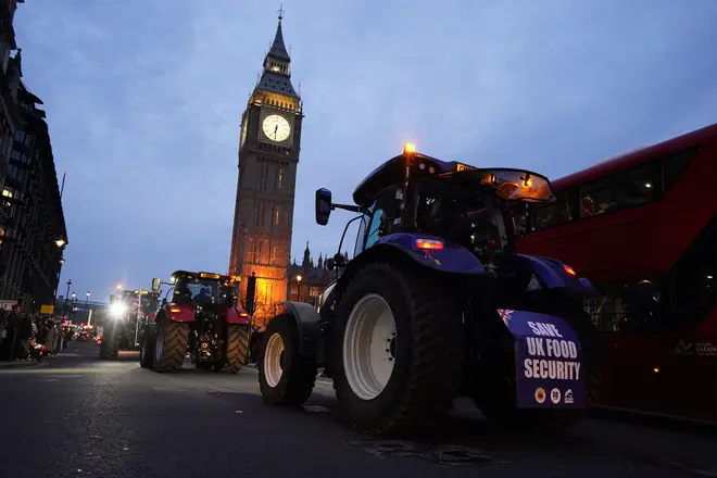 Farmers take part in a tractor 'go-slow' through Parliament Square, Westminster