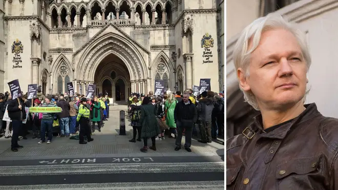 Protesters outside the High Court as Julian Assange's extradition