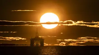 Oil platform at sunrise