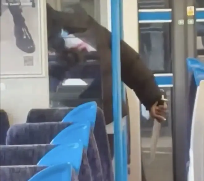 The attacker wields a huge knife on the train to Beckenham Junction