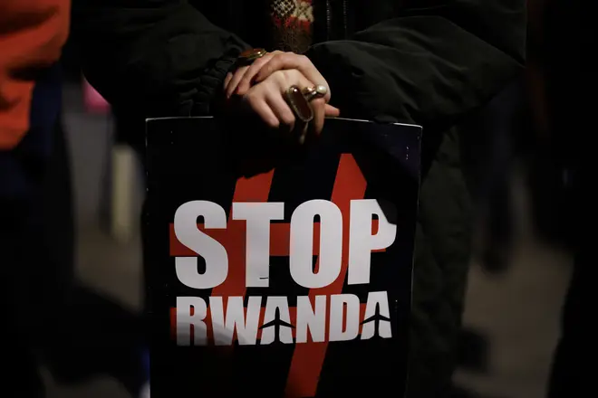 Protesters gather outside the Home Office against the 'Rwanda Bill'