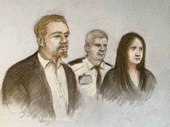 Court sketch of Stephen Boden (left) and Shannon Marsden during their trial at Derby Crown Court