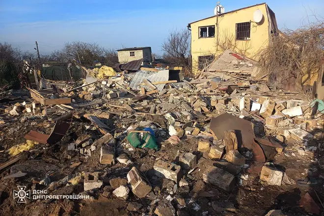 A view of damage after Russian shelling in Kamiansk, Dnipropetrovsk region