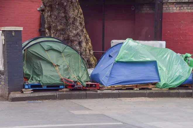 Homeless tents in Central London as reports state that government ministers are facing a Tory revolt over plans to criminalise rough sleeping. Credit: Vuk Valcic/Alamy Live News