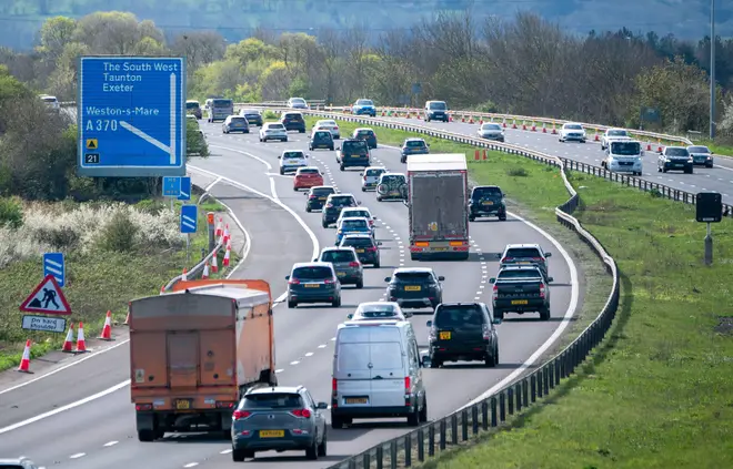 Motorway traffic on the M5 motorway near Weston-super-Mare, Somerset, as people travel on Easter Monday