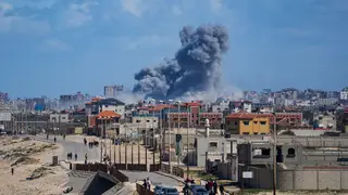 Smoke rises following an Israeli airstrike in the central Gaza Strip. File image from March 15, 2024. (AP Photo/Abdel Kareem Hana)