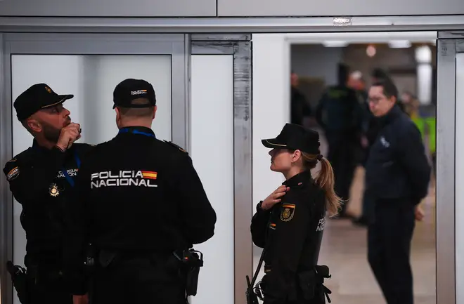 Spanish police at the arrival's hall at Aeropuerto Adolfo Suárez Madrid-Barajas