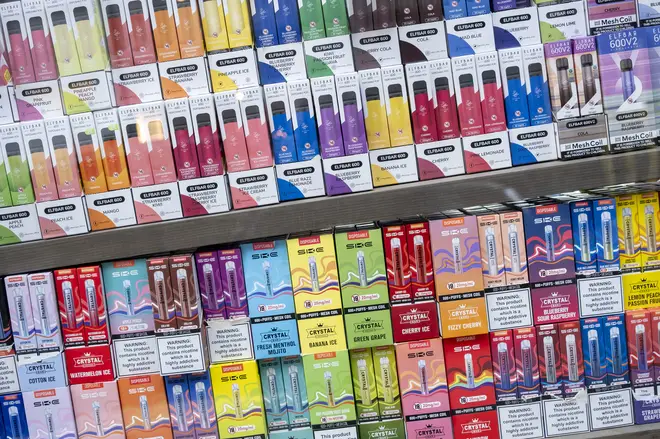 File image of disposable vapes for sale in London
