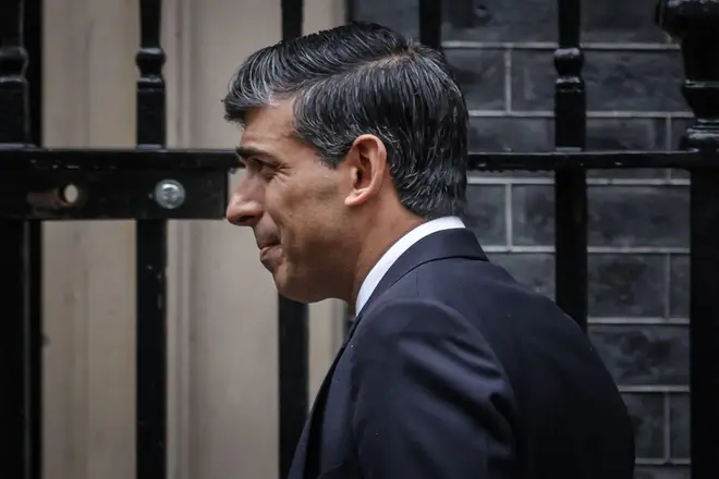 London, UK. 21st Feb 2024. Rishi Sunak, MP, Prime Minister of the United Kingdom, exits 10 Downing Street to attend Prime Minister's Questions (PMQs) at Parliament today. Credit: Imageplotter/Alamy Live News