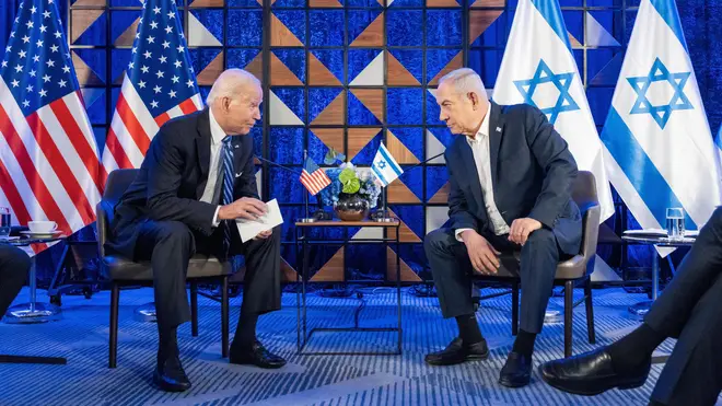 Joe Biden visits Israel to meet Israeli Prime Minister Benjamin Netanyahu in Tel Aviv, Israel, October 18, 2023