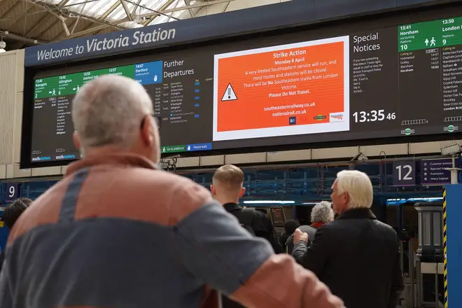 Signage at Victoria station, London, as train drivers from the Aslef union launch a wave of fresh walkouts in a long-running dispute over pay