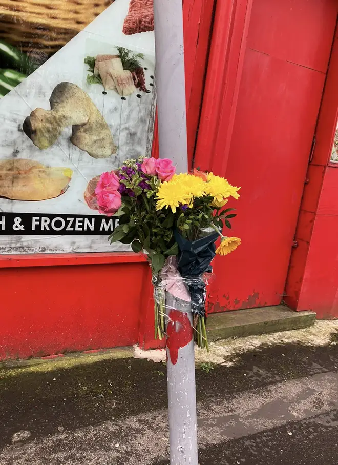 Floral tributes at the scene where Kulsuma Akter, 27, was knifed to death