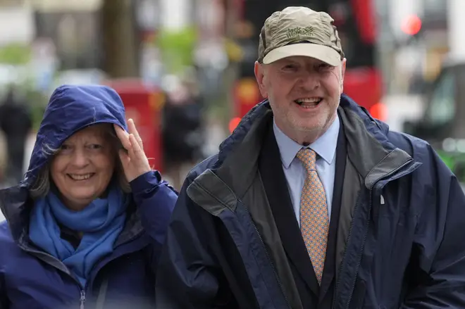 Former subpostmaster and lead campaigner Alan Bates, accompanied by his wife Suzanne Sercombe, arrives at Aldwych House, central London, to give evidence to Post Office Horizon IT inquiry.