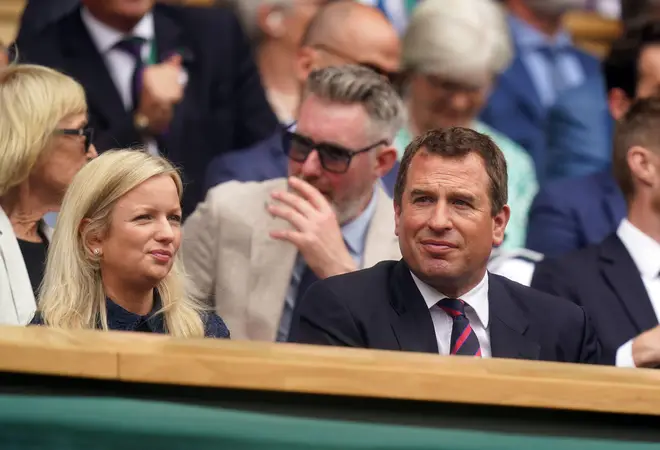 Peter Phillips, with Lindsay Wallace in the Royal Box on day ten of the 2022 Wimbledon Championships