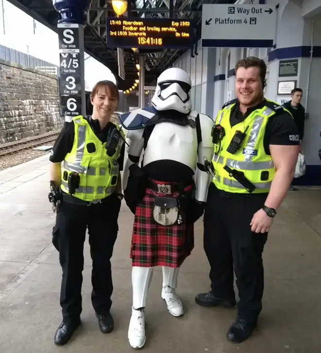 Dan Gillespie was travelling from Aberdeen in Scotland to a comic convention dressed as a Stormtrooper when he was reported to police by a fellow passenger.