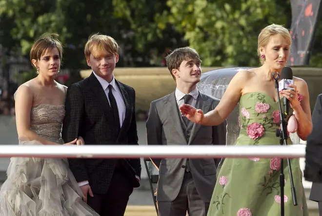 Emma Watson, Daniel Radcliffe and JK Rowling, along with Harry Potter co-star Rupert Grint