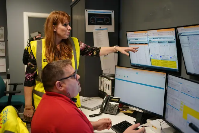 Angela Rayner during a visit to Perry Barr bus depot in Birmingham yesterday