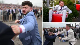 Fighting erupts at Aintree Festival ahead of Grand National as bloodied racegoers throw punches in huge brawl