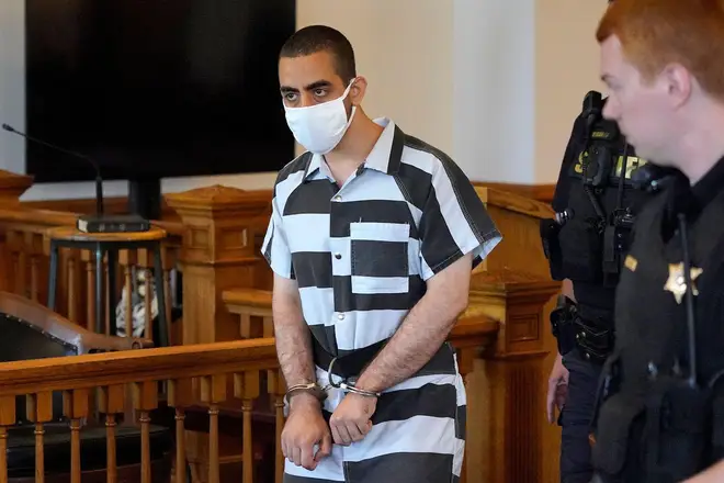 Hadi Matar, 24 arrives for an arraignment in the Chautauqua County Courthouse in Mayville, New York, August 13, 2022