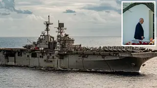 USS Bataan which is heading to the Eastern Mediterranean (main) and Joe Biden (r)