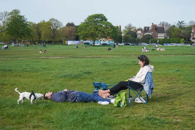 London 13 April 2024 .People enjoying  the spring sunshine on Wimbledon Common