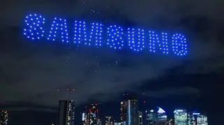 A Samsung sign spelled out in drones